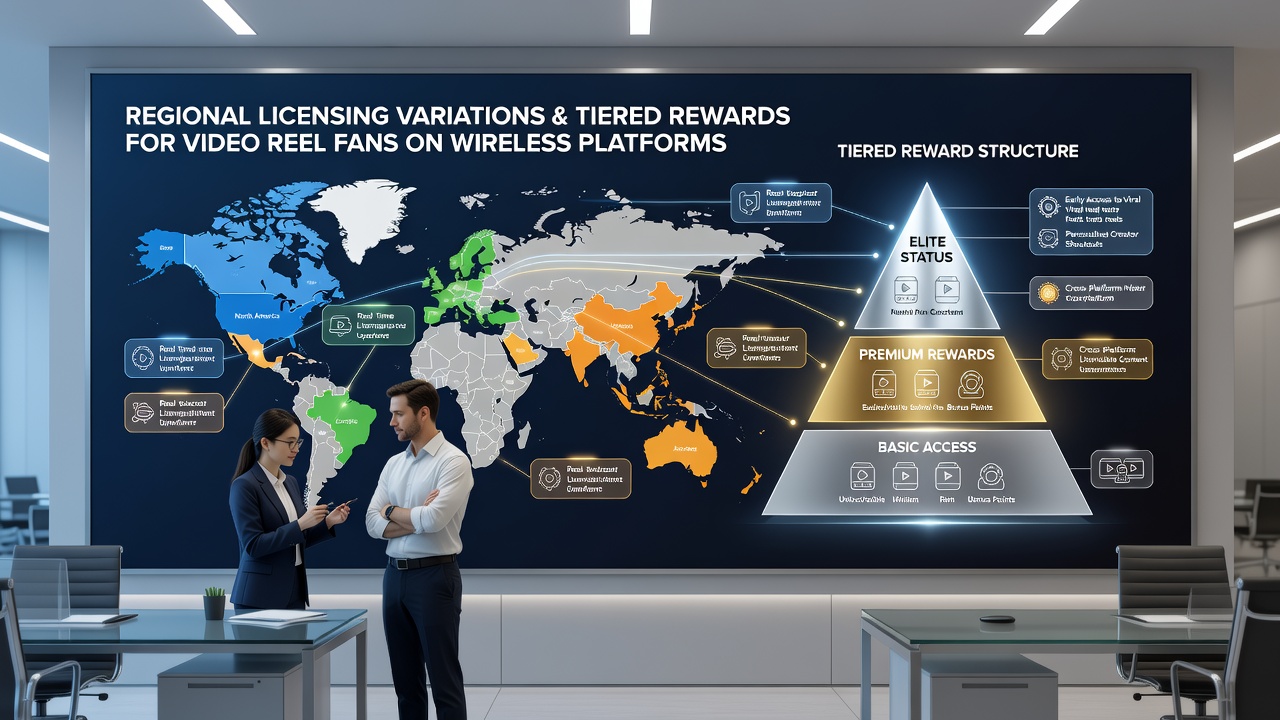 Diagram illustrating regional licensing impacts on mobile reward tiers for video reel users
