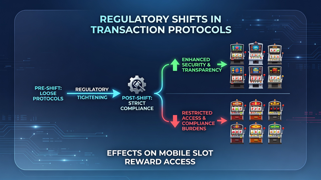 Chart displaying transaction flow between mobile app and regulatory compliance layers with reward access points highlighted